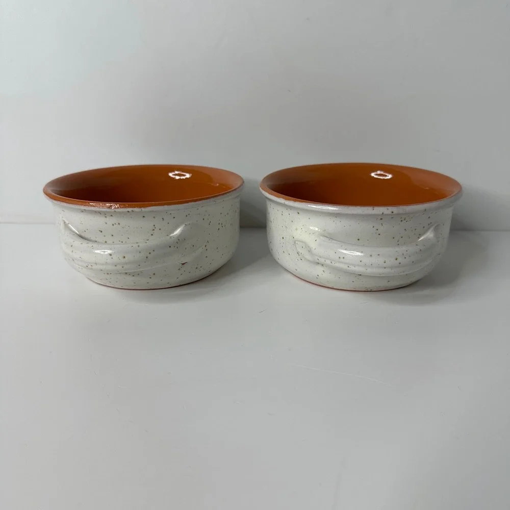 2 De Silva Italy Glazed Speckled Terracotta Soup Bowls Double Handles Farmhouse